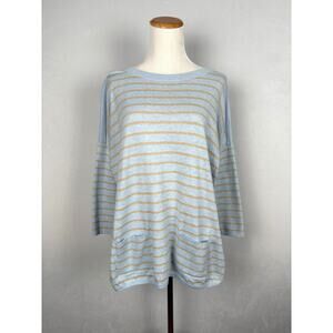 Lilly Pulitzer Cobo Knit Top XS Coolmax Blue Gold Stripe Pockets Oversized